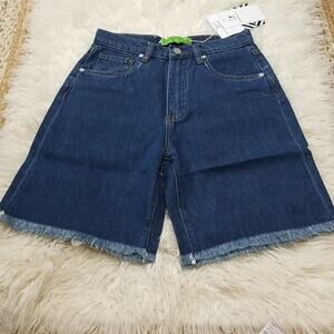 NWT Free People + Sandrine Rose Blue High Waist Cut off Bermuda Shorts Size 26